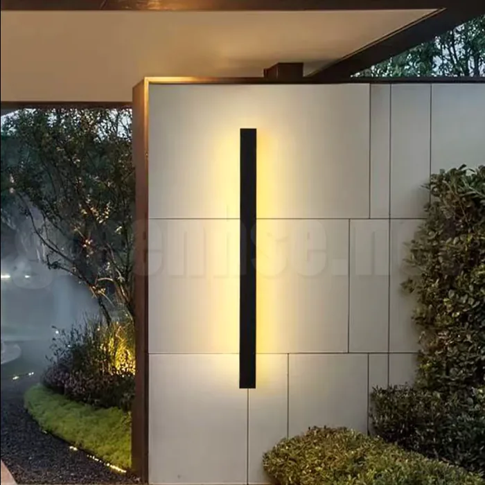 Black linear wall light in 1m and 1.5m lengths on an exterior wall