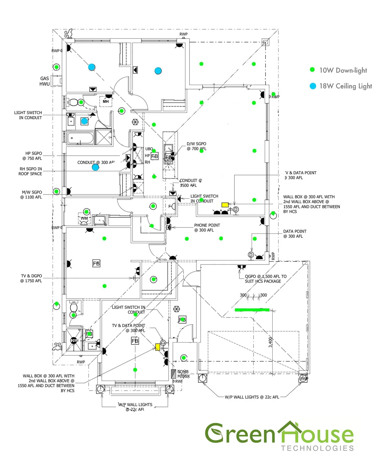 Example downlight layout for a budget home