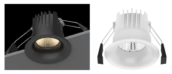 Black and white architectural low glare downlights with deep reflectors